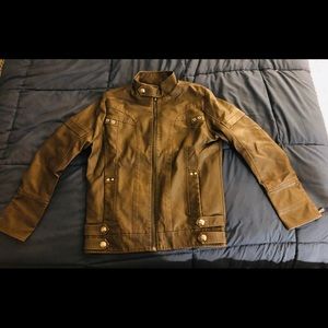 Men’s brown PU leather biker jacket. Small. New!